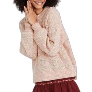 Madewell Women's Peach Pink Cotton Blend Marled Chunky Knit LS Sweater Size S